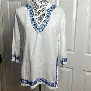 Efharis Mykonos White Blue Embroidered Top S READ
